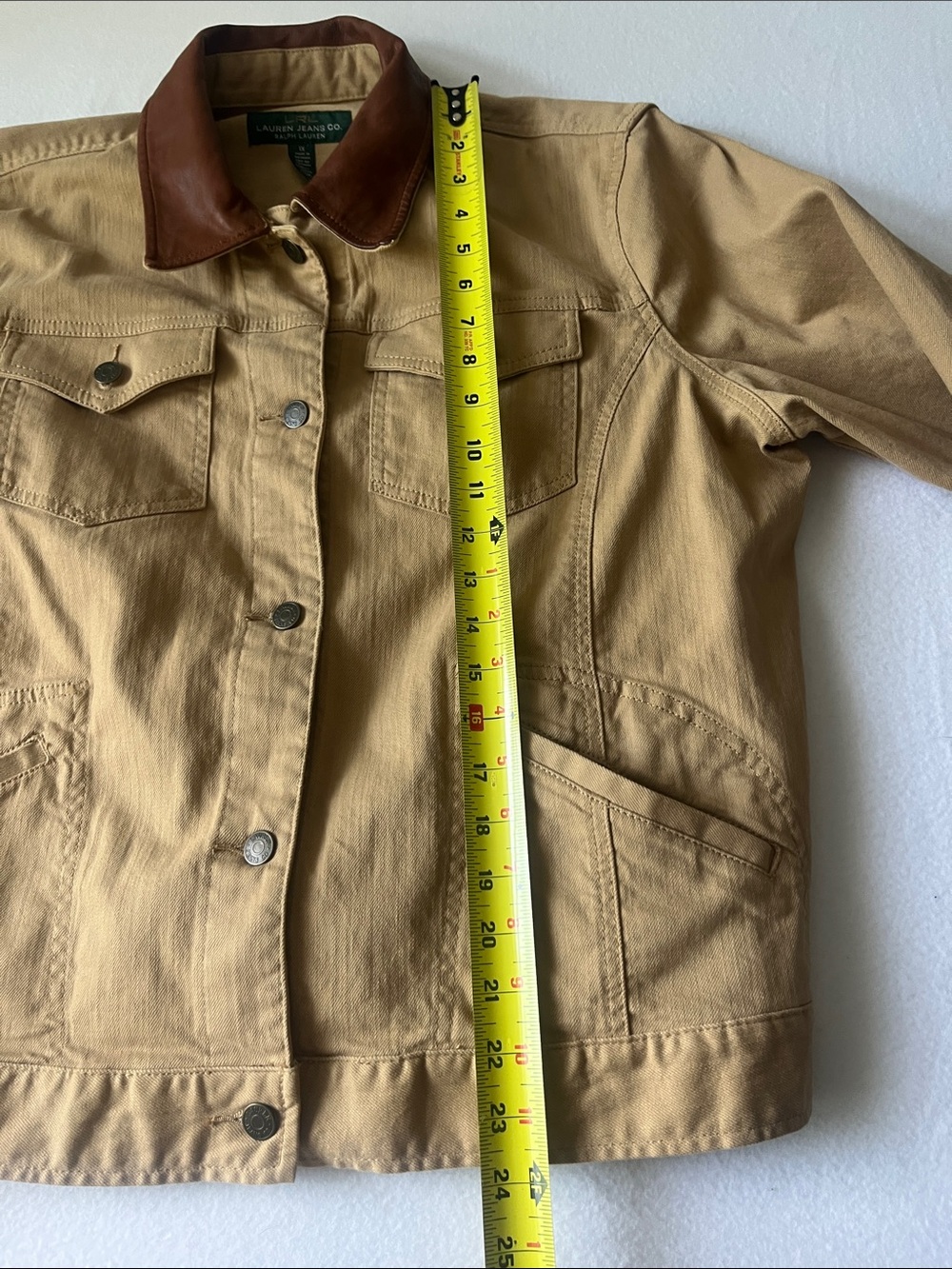 Ralph Lauren Tan Canvas Jacket with Brown Leather Collar- VTG - Picture 4 of 9